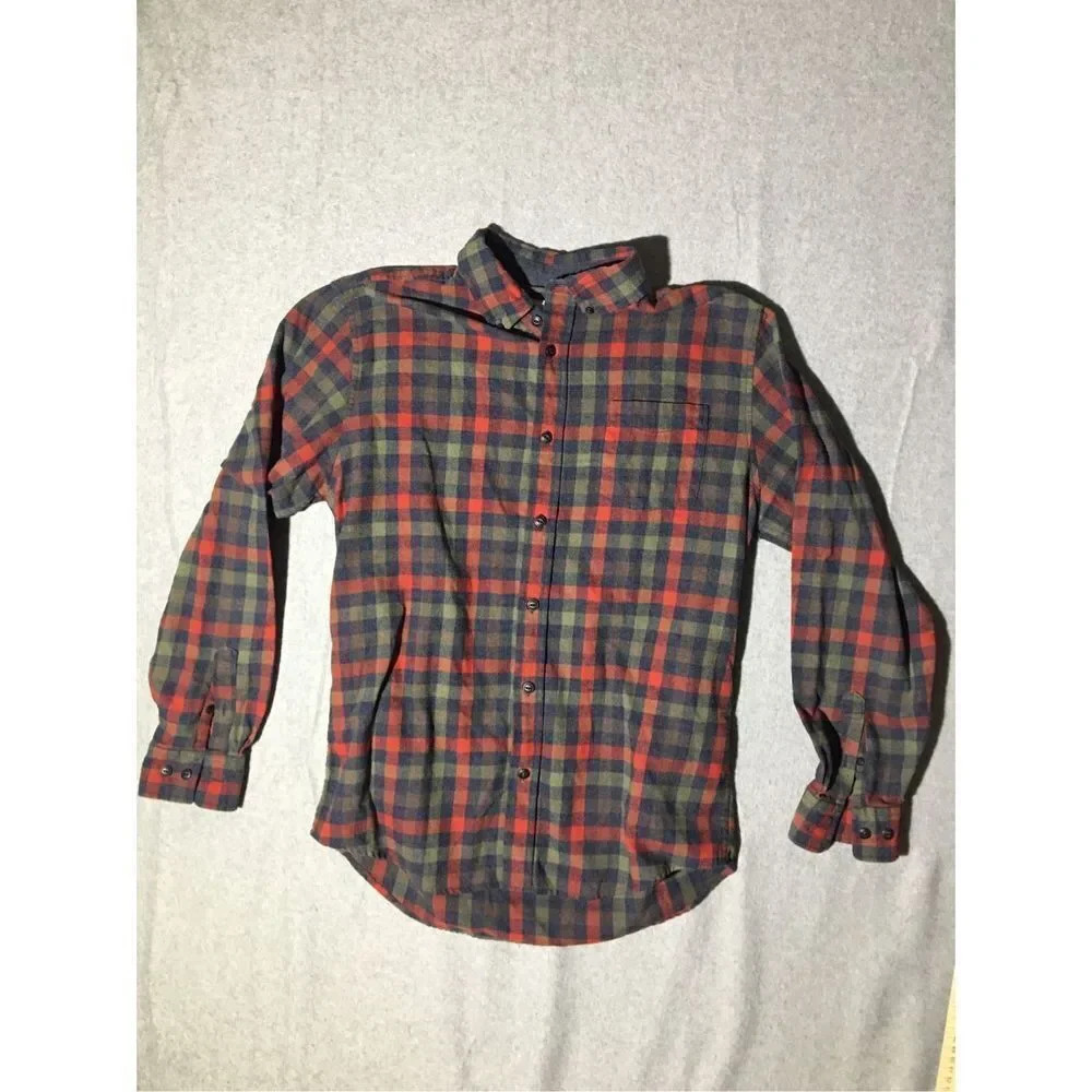 Mens Weatherproof Flannel Size Medium Green Red Christmas Casual Button Up